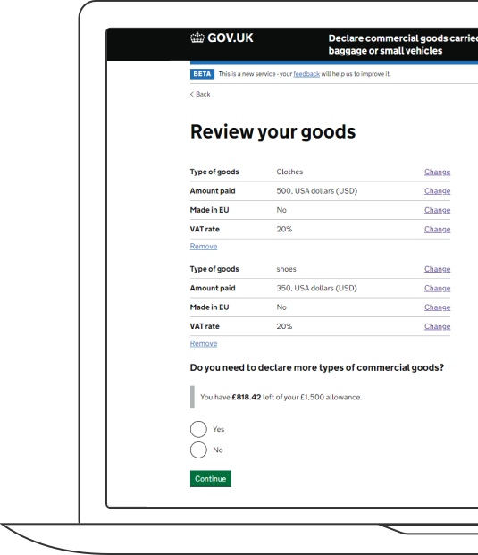 HMRC import/export declaration